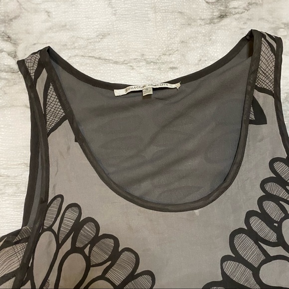 Collective Concepts Preppy Gray Silk Floral Boho Retro Sleeveless Y2K Dress - Picture 4 of 7